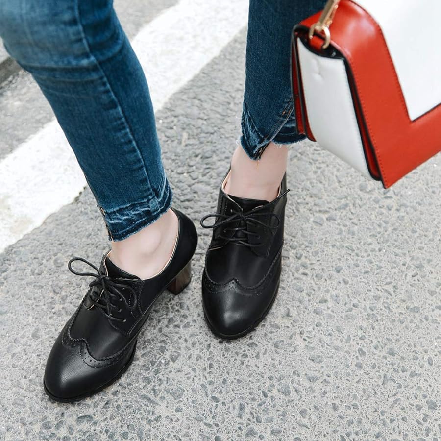 MIOKE Women's Lace Up Wingtip Pump Oxfords Brogues